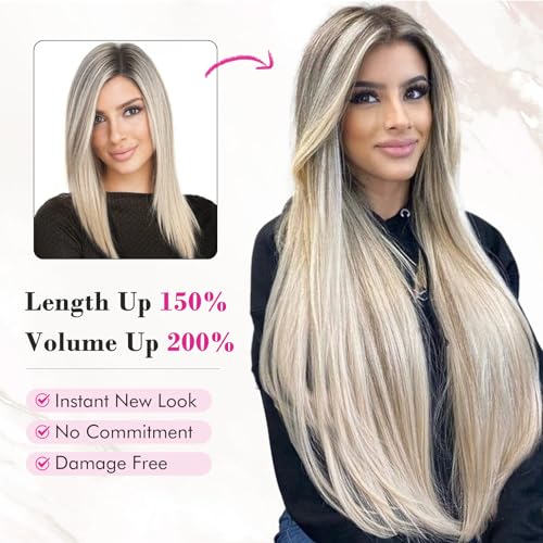 REECHO 28" Straight Super Long 4 PCS Set Thick Clip in on Hair Extensions Natural Black