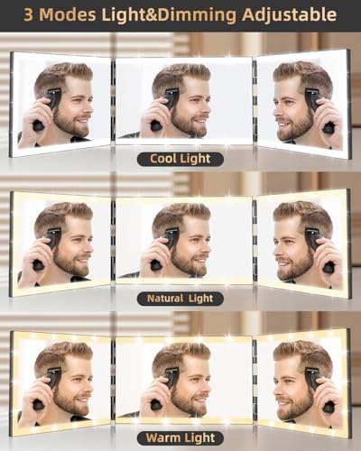 XIGETRAIL 3-Way Mirror with 8 LED Lights | Rechargeable Barber Mirror