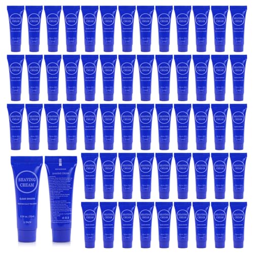 Disposable Shaving Cream for Men, Small Bottle Individually Wrapped Mini Shave Cream in Bulk, Travel Size Toiletries Amenities Vacation for Hotel, Shelter/Homeless/Nursing/Charity 0.34oz (Pack of 60)