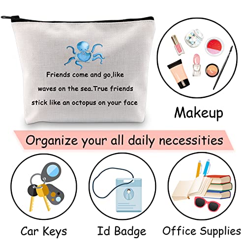 JXGZSO Funny Friendship Octopus Makeup Bag True Friends Stick Like A Octopus On Your Face Novelty Cosmetic Bag Best Friend Gift (Best friend octopus)