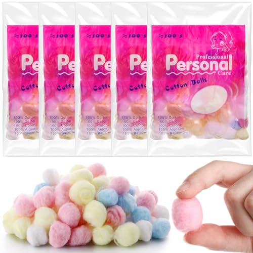 500 Pcs Colored Cotton Balls - Soft Natural Cotton for Makeup & Nail Removal