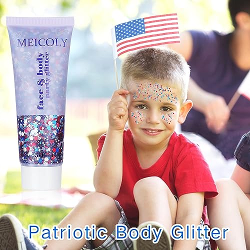 Red White Blue Patriotic Body Glitter for 4th of July