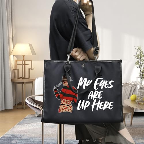 WZMPA Horror Movie Cosmetic Makeup Bag - Inspired Gift 'My Eyes Are Up Here' Zipper Pouch Bag For Movie Fans (Eyes Up Here BG)