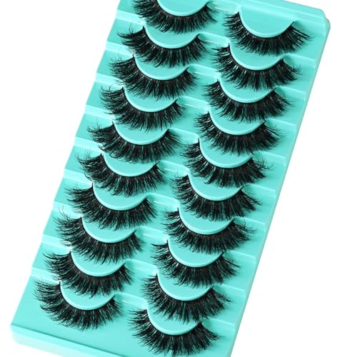 Lashes Volume Mink Eyelashes 10 Pairs Natural Cateye Lash Strips Wispy Cat Eye Lashes Natural Look Short Thick Fluffy False Strip Eyelash Full Fake Lash Pack Black Pesta?as Postizas for Women