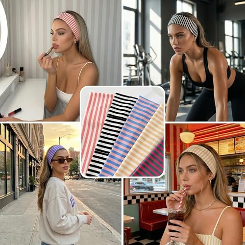 Waliah 6-Piece Striped Headbands for Women, Non-Slip