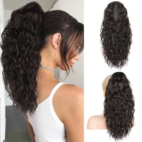 RONTAYA 18" Claw Clip Ponytail Extension - Black Brown Wavy
