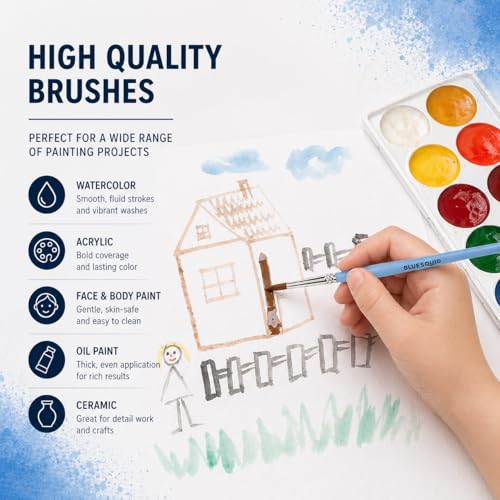 Blue Squid Light Blue Watercolor Paint Brushes Set of 12 - Artist & Face Painting