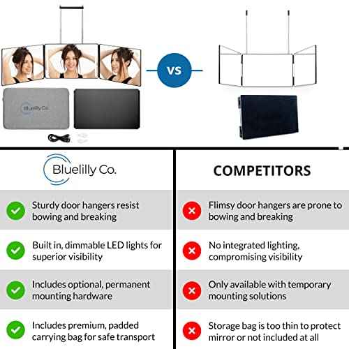 3 Way Mirror, Three Way Mirror for Braiding Hair & Hair Styling, LED Mirror, 360 View