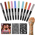 Metallic Temporary Tattoo Pen Kit with 70 Stencils, 10 Colors