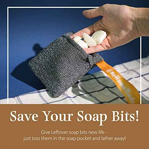 myHomeBody Soap Pocket Squares Exfoliating Pouch, Body Scrubber, Exfoliator Sponge for Bath or Shower, or Leftover Bits Saver, Graphite Gray, 9 Pack + 6 Lift Pads
