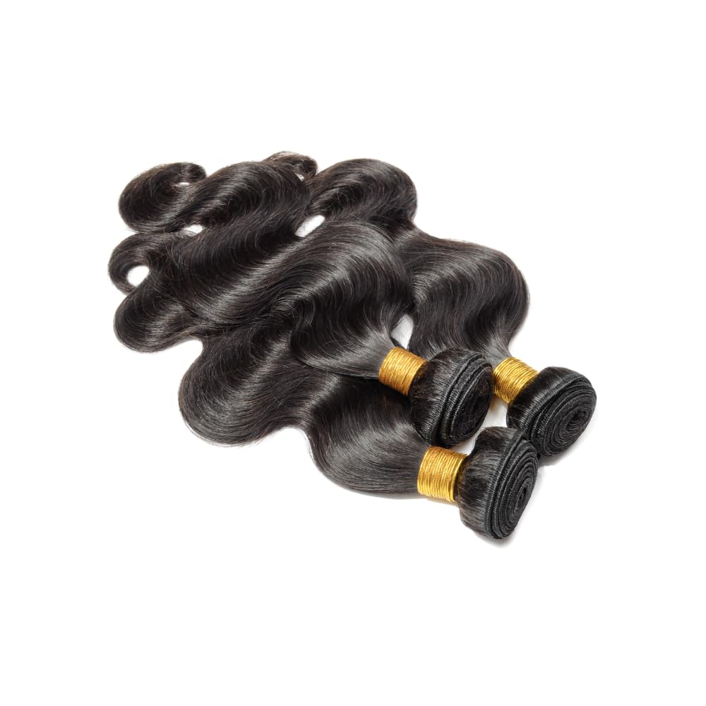 huarisi Weave Bundles Human Hair 10A Human Hair Bundles Body Wave 3 Bundles Human Hair 22 24 26 Inch 100% Unprocessed Virgin Human Hair Bundles Natural Black