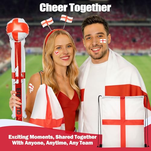 England 2026 World Cup Fan Supporter Set - Includes Flag Headband, Thunder Sticks, Wristband & More
