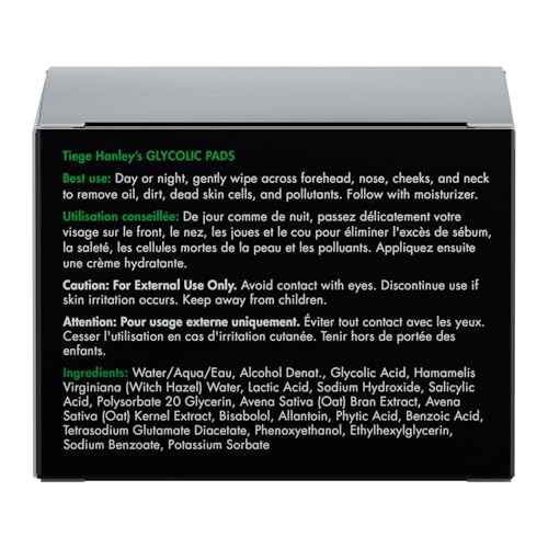 Tiege Hanley Glycolic Acid Pads for Men, Exfoliating Face Cleansing Pads for Forehead, Nose & Cheeks, Facial Wipes with Glycolic, Salicylic & Lactic Acid, Men¡¯s Skin Care, 30 Count