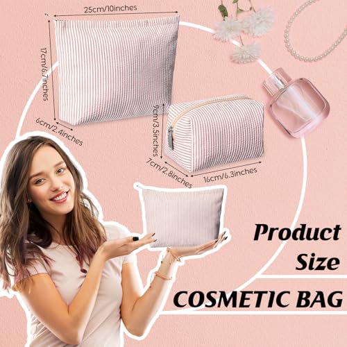 Huhumy 2-Piece Seersucker Makeup Bag Set Khaki Stripe