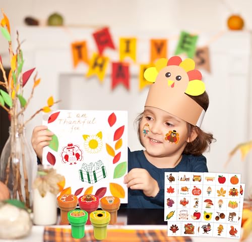 96-Piece Thanksgiving Party Favors Set - 72 Tattoos & 24 Stamps