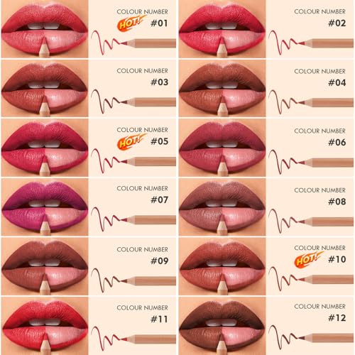 KIMIEYE 12 Colors Lip Liner Set A - Matte Finish Long-Lasting Lip Pencils