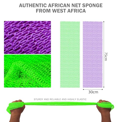 African Net Sponge 2-Pieces - Authentic Exfoliating Back Scrubber for Shower & Bath