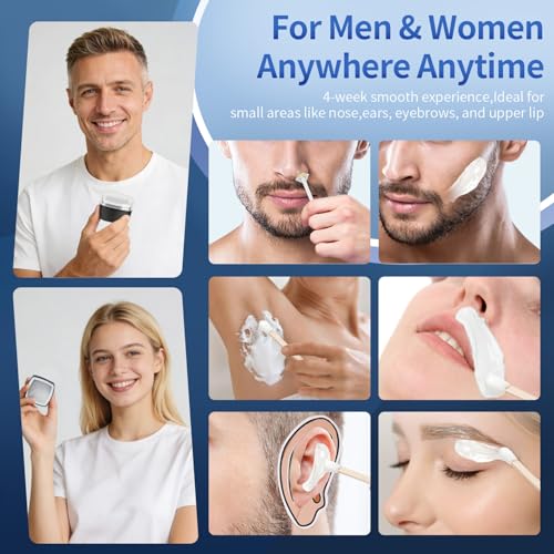 Nose Wax Kit Men, Nose Ear Hair Waxing Kit 120g Wax, 65 Sticks, 2 Silicone Pots, Nose Ear Hair Removal Kit, USB Fast Heat, Smart Constant Temp, Multi-Accessories, Black