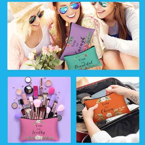 Hillban 10 Pcs Christmas Makeup Bags Gifts for Women Bulk Xmas Cosmetic Bags Inspirational Christian Bible Verse Cosmetic Pouch Christmas Religious Church Travel Canvas Pouch(Fresh,Colorful)