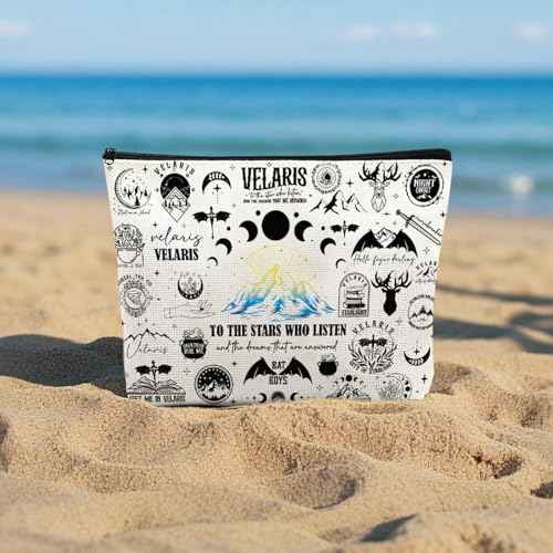 ACOTAR Gifts Makeup Bag - Reusable Organizer Bags Fantasy Birthday Gift for Girls Women Bookish Friend Novel Lover Fan Merch Cosmetic Pouch With Zipper Goth Night Moon Star Starry Print Case