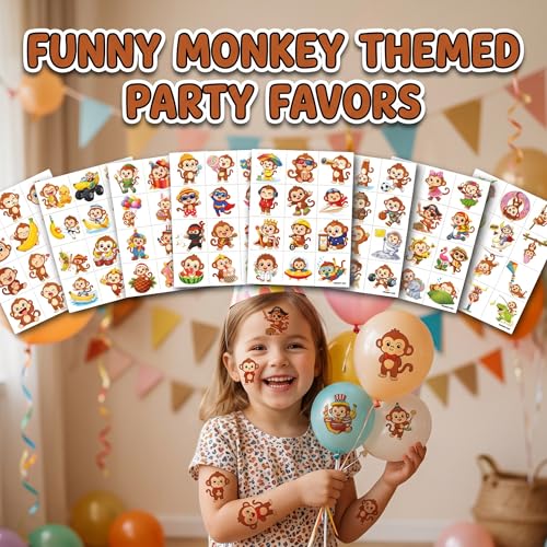 96 Monkey Temporary Tattoos for Kids - Jungle Party Favors