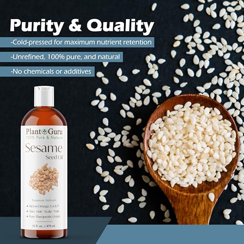 Sesame Seed Oil 8 fl. oz. ? Cold Pressed, 100% Pure & Natural Carrier for Skin, Face, Body, Hair, and Cooking. Great for DIY Creams, Lotions, and Lip Balms.