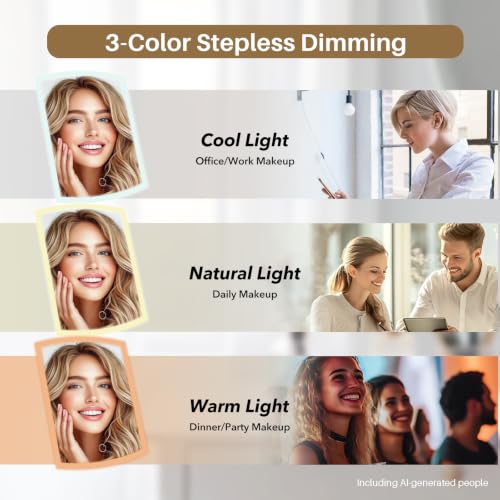 WIZCHARK Trifold Makeup Mirror with Lights, 2X/5X Magnification