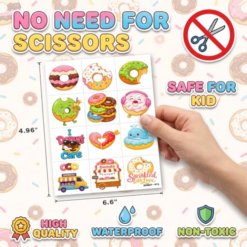 96 Doughnut Temporary Tattoos for Kids - Party Favors