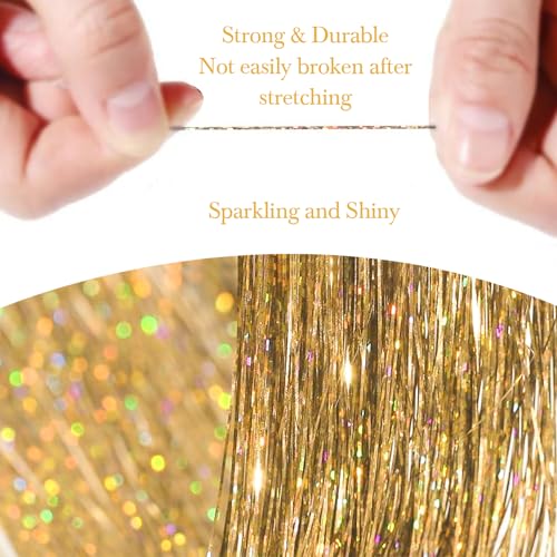 Hair Tinsel 8 Packs 1600 Strands 50 Inch Gold Glitter Extensions
