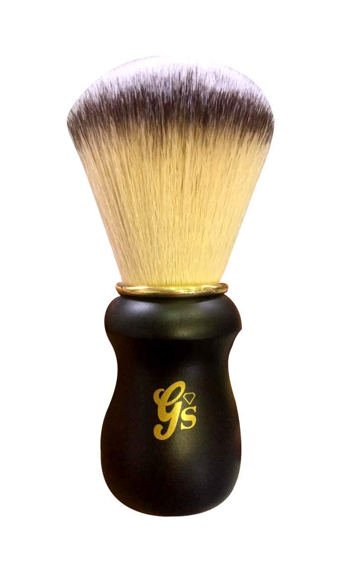 Golden Shave - Synthetic Plissoft Bristle Shave Brush with Premium Beech Handle- 24mm Knot - Gold Brass Ring -