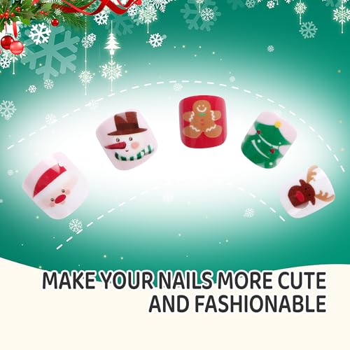 Kids Christmas Day Press-On Fake Nails - Short Full Cover Artificial Nail Tips for Girls