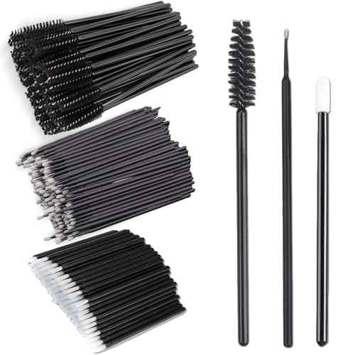 200Pcs Eyelash Extension Kit, Lash Spoolies Extension Supplies Eyebrow Brush Mascara Wands Lip Brushes Applicators Disposable Micro Swab Brushes for Lash Extensions Brow Lamination Kit, Black
