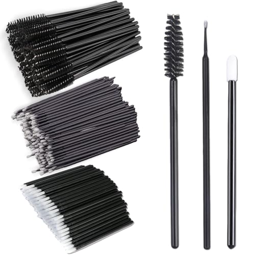 200Pcs Eyelash Extension Kit, Lash Spoolies Extension Supplies Eyebrow Brush Mascara Wands Lip Brushes Applicators Disposable Micro Swab Brushes for Lash Extensions Brow Lamination Kit, Black