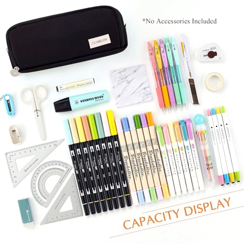 CICIMELON Large Capacity Pencil Case 3 Compartment Pouch Pen Bag for School Teen Girl Boy Men Women (Black)