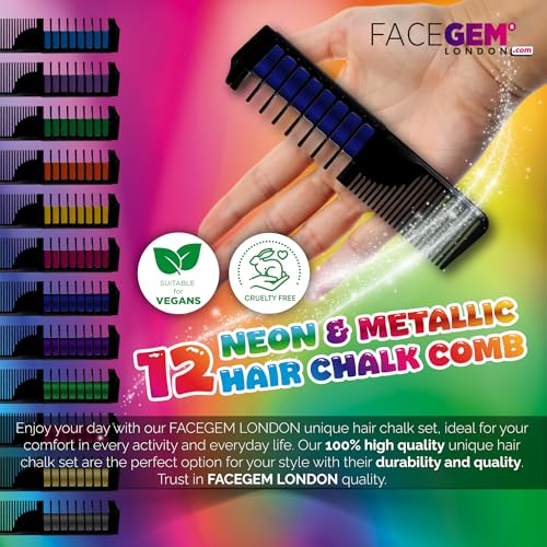 Hair Chalk Combs 12 Neon & Metallic Colors - Easy Washable