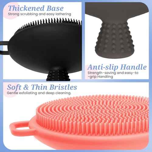 Silicone Back & Body & Face Scrubbers Set 4PCS, 15.35¡¯¡¯ Soft Back Scrubber for Dual-Side Usage, Easy-to-Hold Bath Glove Body Scrubber Face Scrubber for Good Foaming & Deep Cleaning(Black)