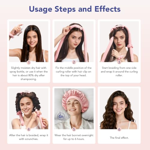 LitBear Heatless Hair Curlers Set - 2 Sizes Overnight Rollers & Bonnet