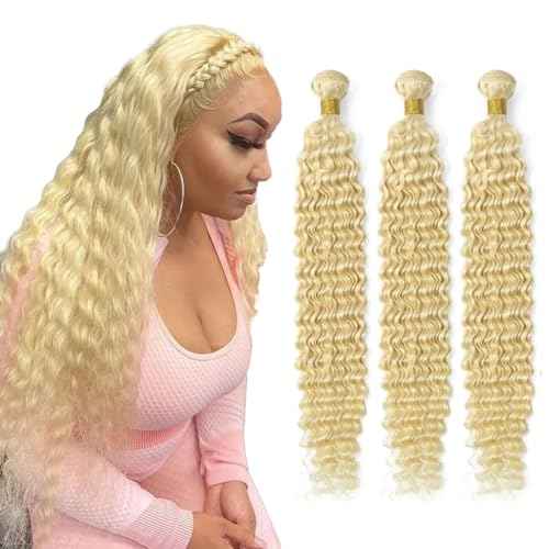 Color 613 Deep Wave Wet and Waye Bundles Human Hair 14 16 18 inch Blonde Deep Curly Bundles Double Weft Brazilian Hair Extensions for Women
