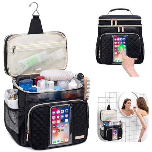 Large Toiletry Bag for Women Men,Bathroom Bag,Water Resistant Shower Bag,Makeup Bag,Portable Shower Caddy for College Dorm,Hanging Travel Toiletry Bag with Transparent Waterproof Phone Pocket