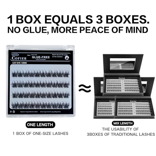 Glue-Free Lash Clusters Kit, 40Pc 12mm C Curl Wispy Eyelashes