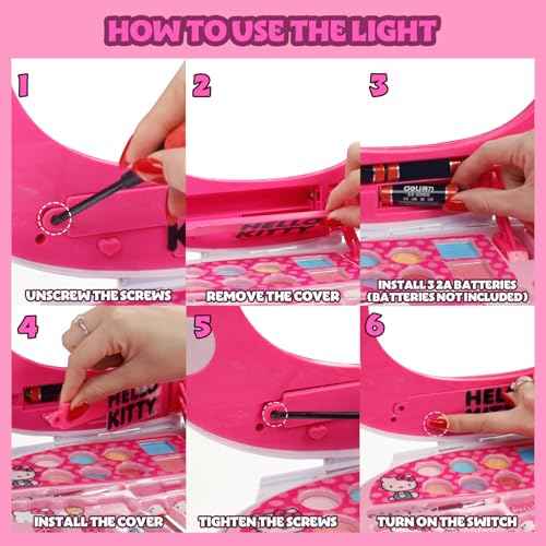 Hello Kitty Face Light-Up Makeup Vanity Set for Girls, Includes Nail, Eye and Lip Accessories, Perfect Birthday and Holiday Gift, AA Batteries Not Included, Ages 3+ by Townley Girl