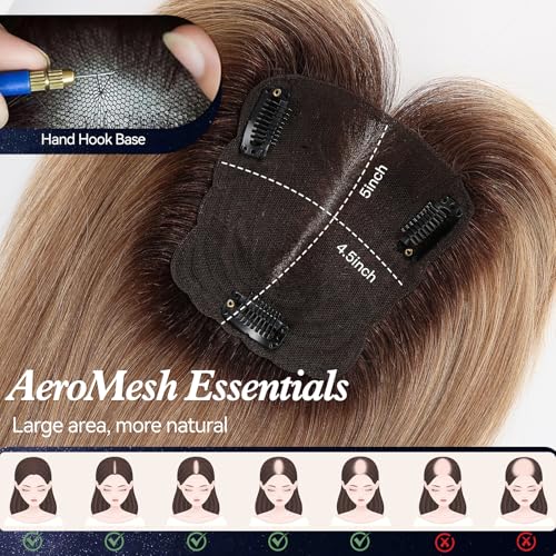 Starluck Real Human Hair Topper 14" Ombre Light Brown - 4.5"x5" Swiss Lace