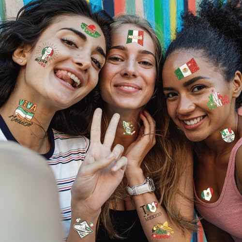 120 Pcs Mexican Independence Day Glitter Temporary Tattoos