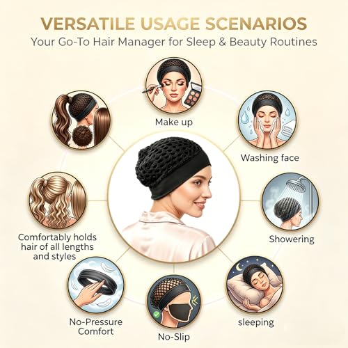 Chedin Mesh Hair Net with Wide Band, Black | Hair Protection | 2 Pack