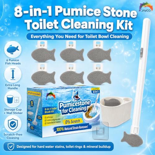 JAVCO Pumice Brush Kit / 8-in-1 Toilet Cleaning Set with Extra Long Handle