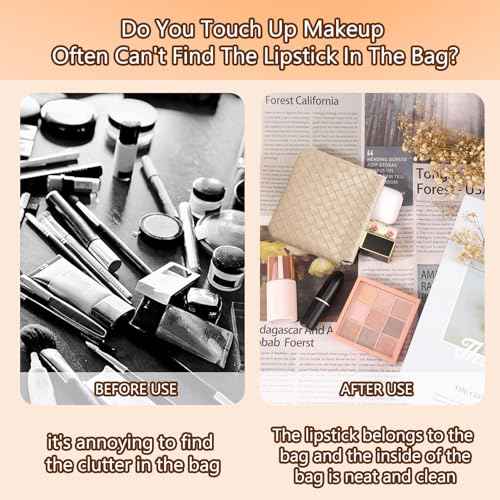 BUSOHA 4 PCS Small Makeup Bag for Purse, Mini Portable Cosmetic Bags for Women, Weave Coin Purse Lipstick Cosmetic Accessories Organizer, Small Travel Kit Storage Pouch