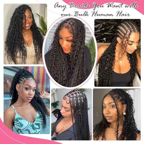 Human Braiding Hair for Boho Braids 22 Inch Curly Deep Wave Bulk Human Hair for Braiding 100% Human Hair for Braiding Hair Wet and Wavy Boho Knotless Braids Hair No Weft 2 Bundles/Pack