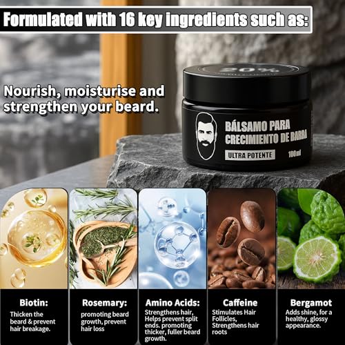 Estimulante de Barba, B?lsamo Para Crecimiento De Barba Ultra Potente, Barba Crema, Beard Growth Balm, Thicker, Fuller Beard & Hair 100ml/3.5oz (1)