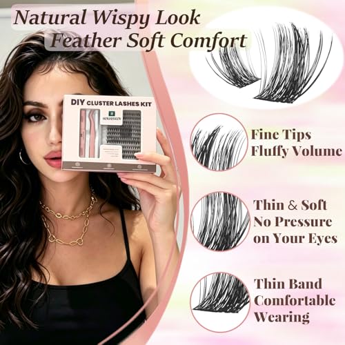 Cluster Lashes Extension Kit - 100P DIY Wispy with Bond & Remover