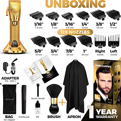 OVLUX Gold Cordless Professional Hair Clippers for Men & Barbers with Guides